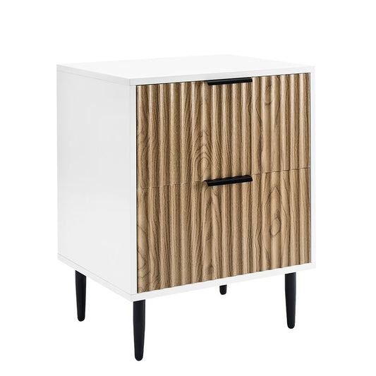 Evie 2 Drawer Bedside Table - White/Wood Effect - DUSK