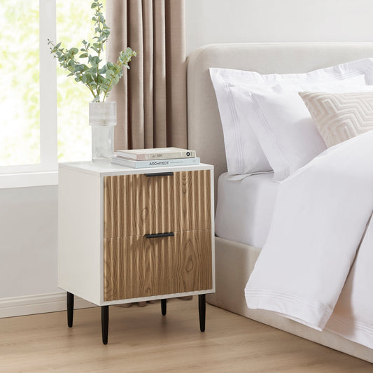 Evie 2 Drawer Bedside Table - White/Wood Effect - DUSK