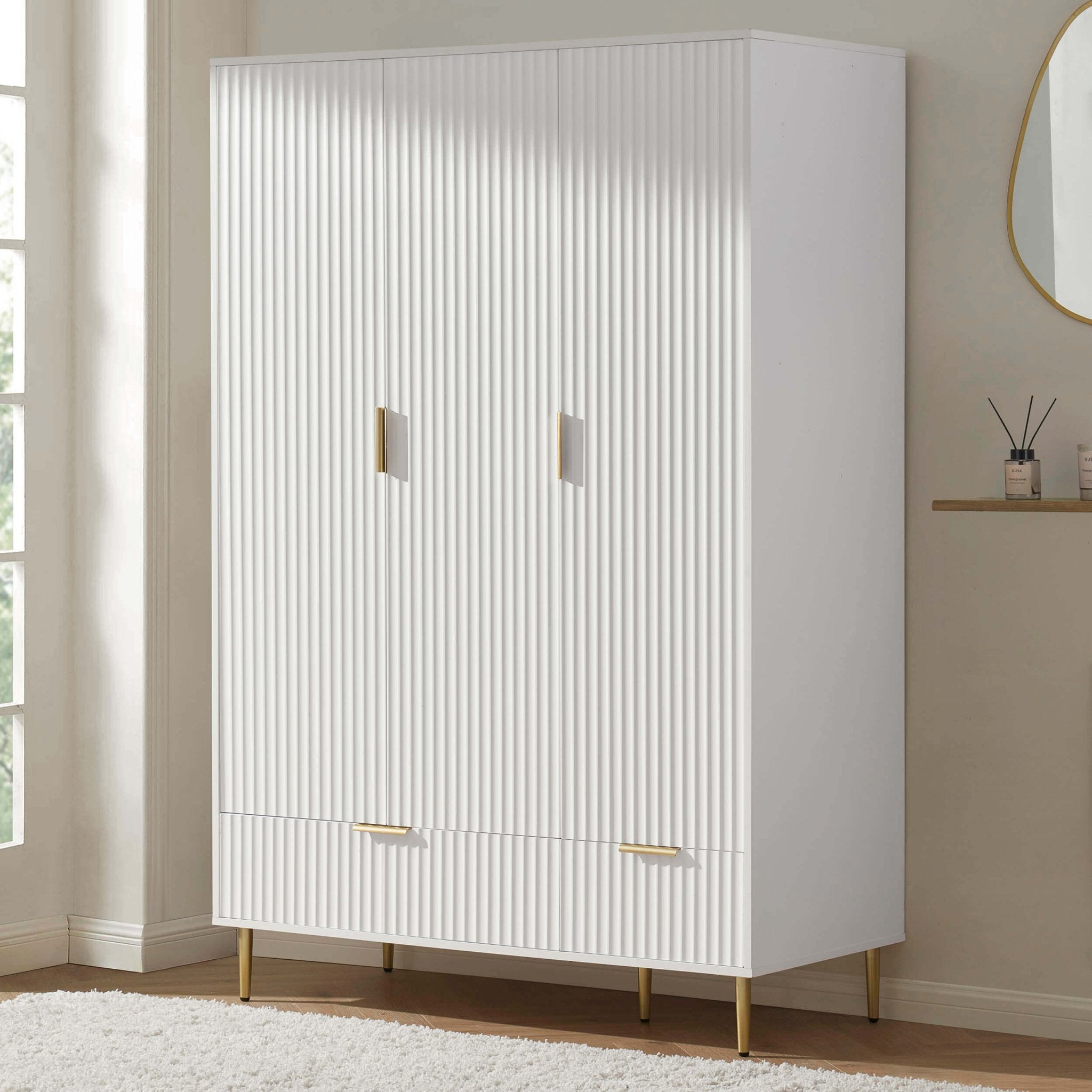 Evie 3 Door Wardrobe with Drawers - Warm White - DUSK