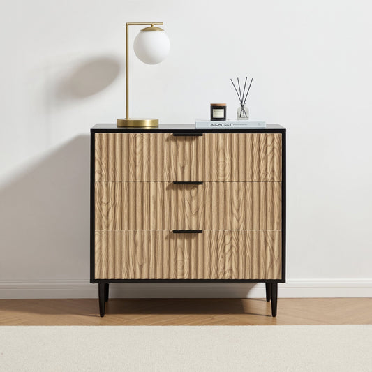 Evie 3 Drawer Chest - Black/Wood Effect - DUSK