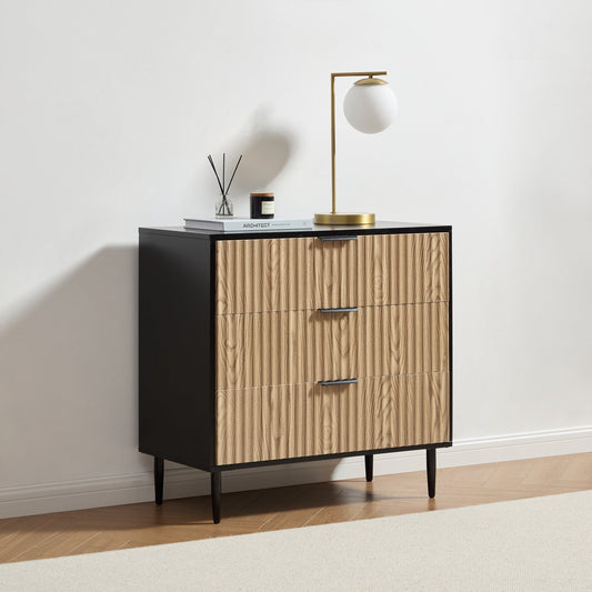 Evie 3 Drawer Chest - Black/Wood Effect - DUSK