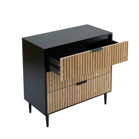 Evie 3 Drawer Chest - Black/Wood Effect - DUSK