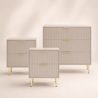 Evie 3 Piece Bundle - 2 Bedside Tables and Small Chest - Taupe - DUSK