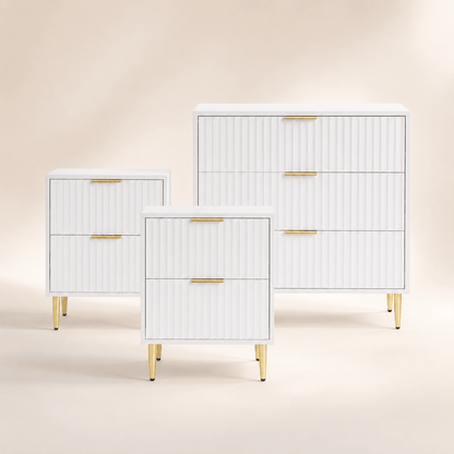 Evie 3 Piece Bundle - 2 Bedside Tables and Small Chest - Warm White - DUSK