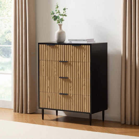 Evie 5 Drawer Chest - Black/Wood Effect - DUSK