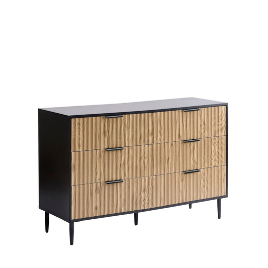 Evie 6 Drawer Chest - Black/Wood Effect - DUSK