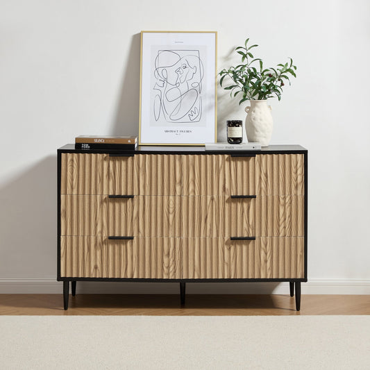 Evie 6 Drawer Chest - Black/Wood Effect - DUSK