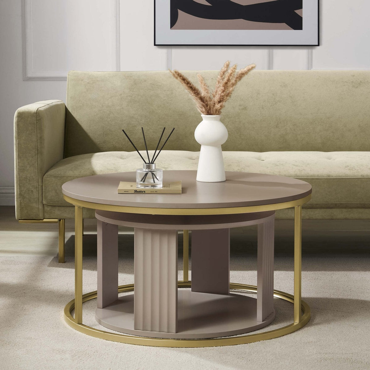 Evie Round Nesting Coffee Table - Taupe - DUSK