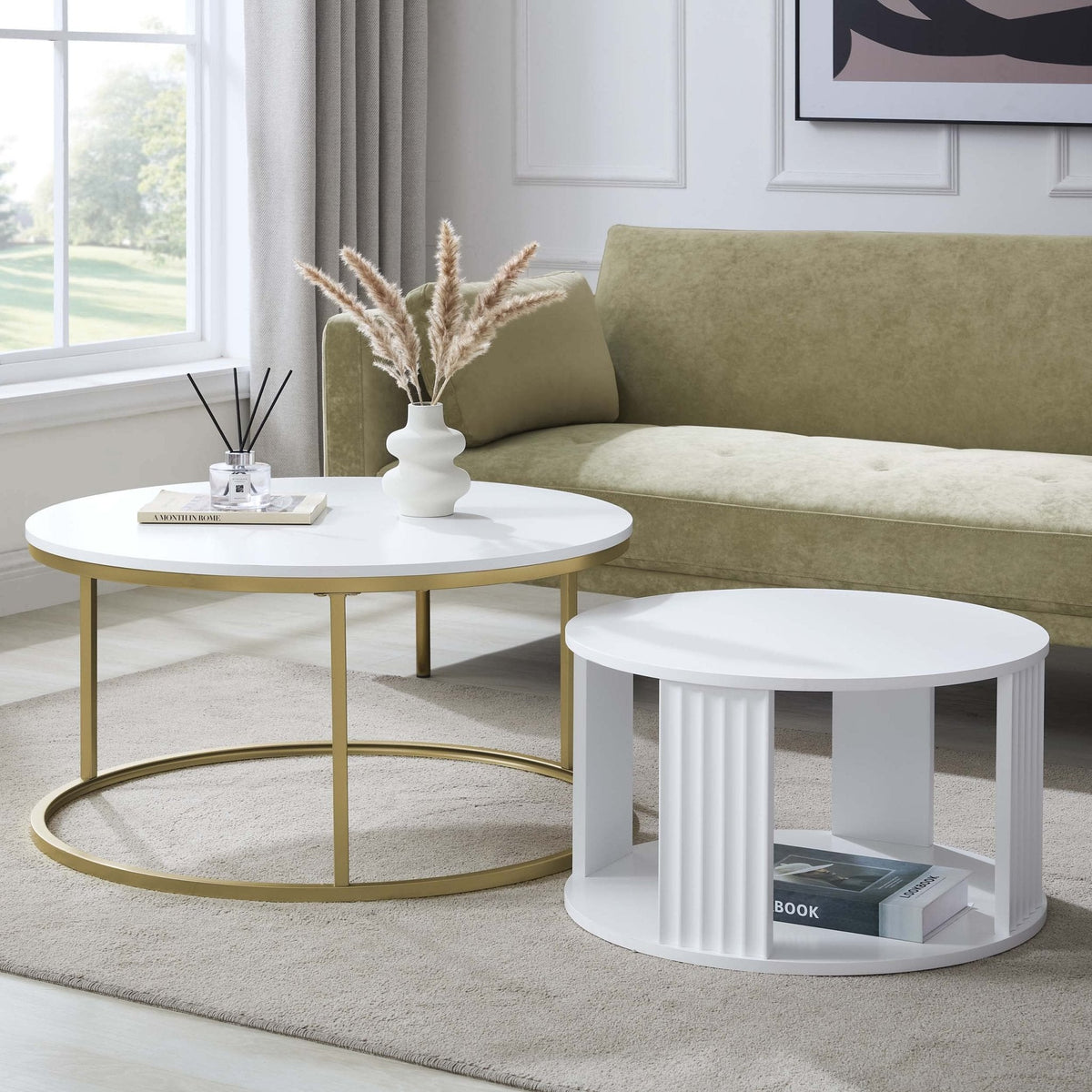Evie Round Nesting Coffee Table - Warm White - DUSK