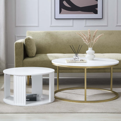 Evie Round Nesting Coffee Table - Warm White - DUSK