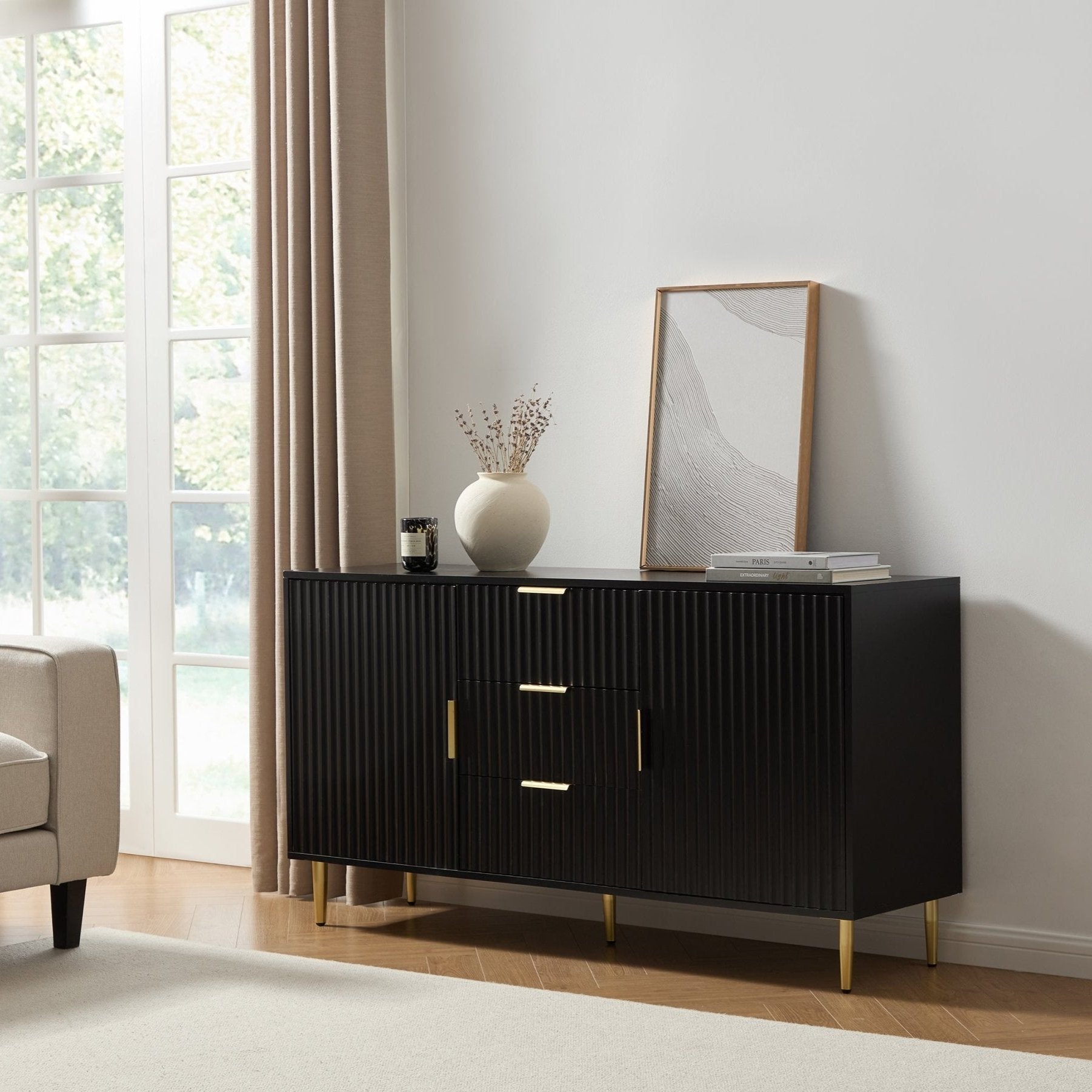 Evie Sideboard with Drawers - Black - DUSK