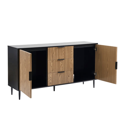 Evie Sideboard with Drawers - Black/Wood Effect - DUSK