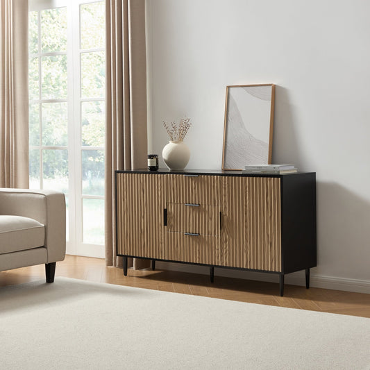 Evie Sideboard with Drawers - Black/Wood Effect - DUSK