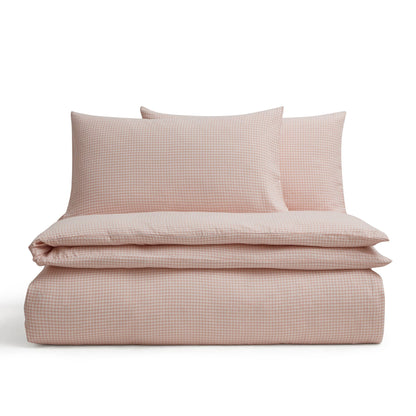 Faro Muslin Gingham Duvet Cover & Pillowcase Set - Blush Pink - DUSK