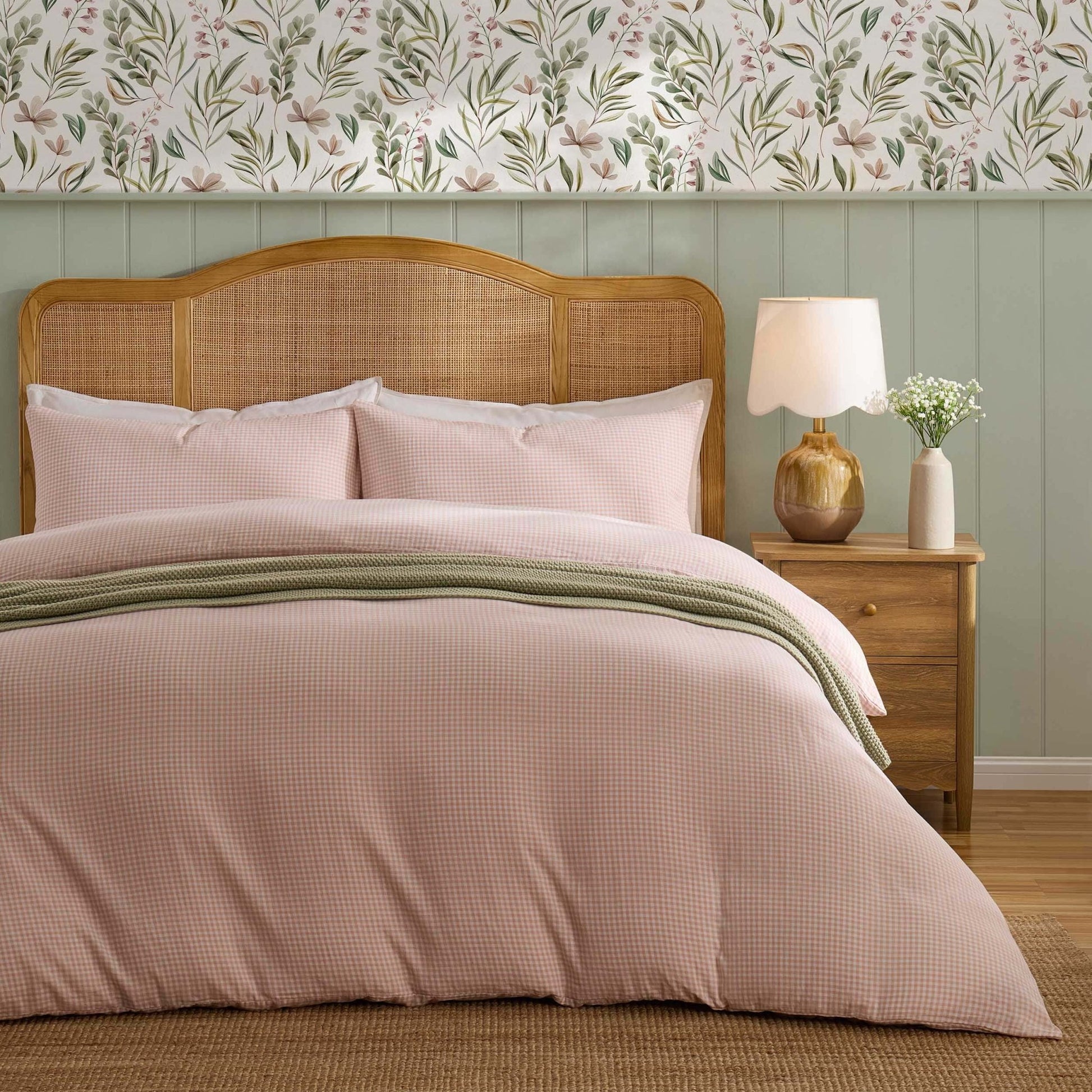 Faro Muslin Gingham Duvet Cover & Pillowcase Set - Blush Pink - DUSK