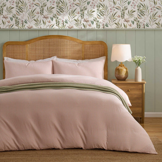 Faro Muslin Gingham Duvet Cover & Pillowcase Set - Blush Pink - DUSK