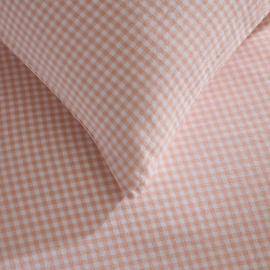 Faro Muslin Gingham Duvet Cover & Pillowcase Set - Blush Pink - DUSK