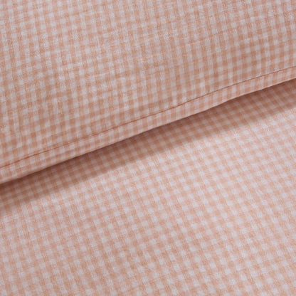 Faro Muslin Gingham Duvet Cover & Pillowcase Set - Blush Pink - DUSK