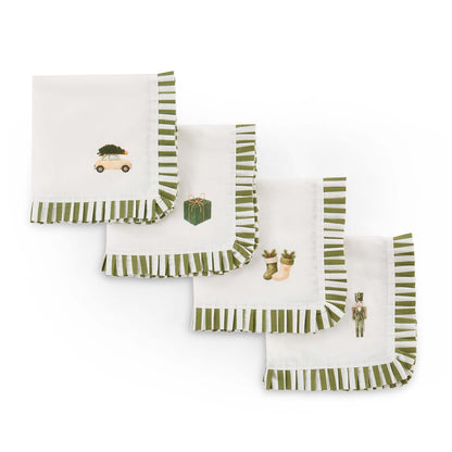 Farron Frill Edge Christmas Set of 4 Napkins - Green - DUSK