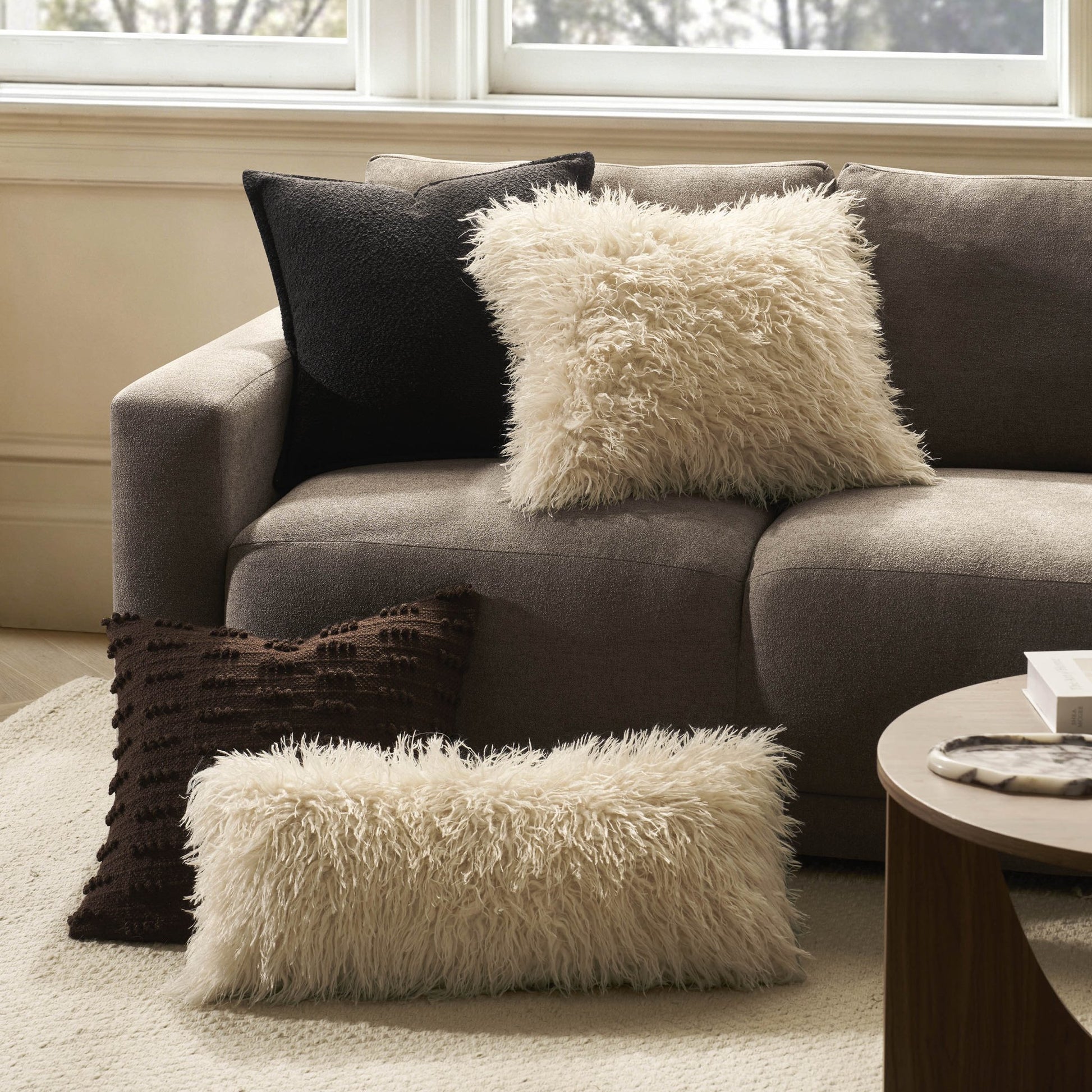 Faux Fur Sheepskin Sofa Cushion Cover - Off White - DUSK