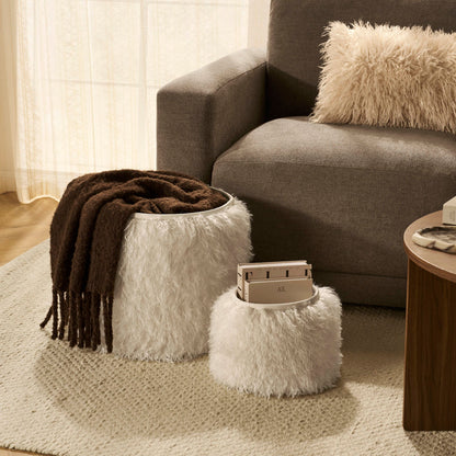 Faux Fur Sheepskin Storage Basket - Off-White - DUSK