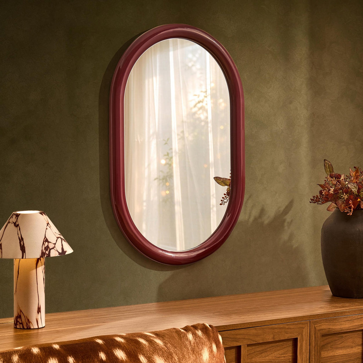 Faye Bubble 50x75cm Oval Wall Mirror - Wine - DUSK