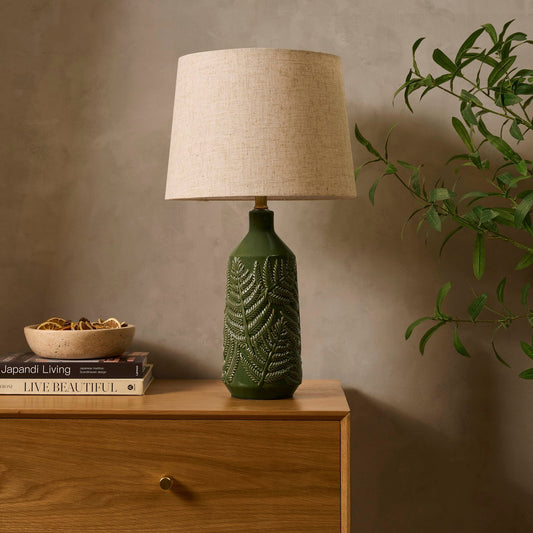 Fern Ceramic Textured Table Lamp - Green - DUSK