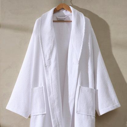 Fiji Waffle Cotton Robe - White - DUSK