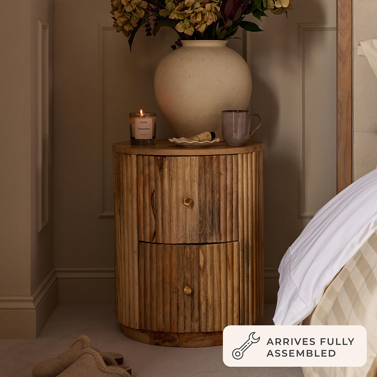 Finley Mango Wood 2 Drawer Bedside Table - Natural - DUSK