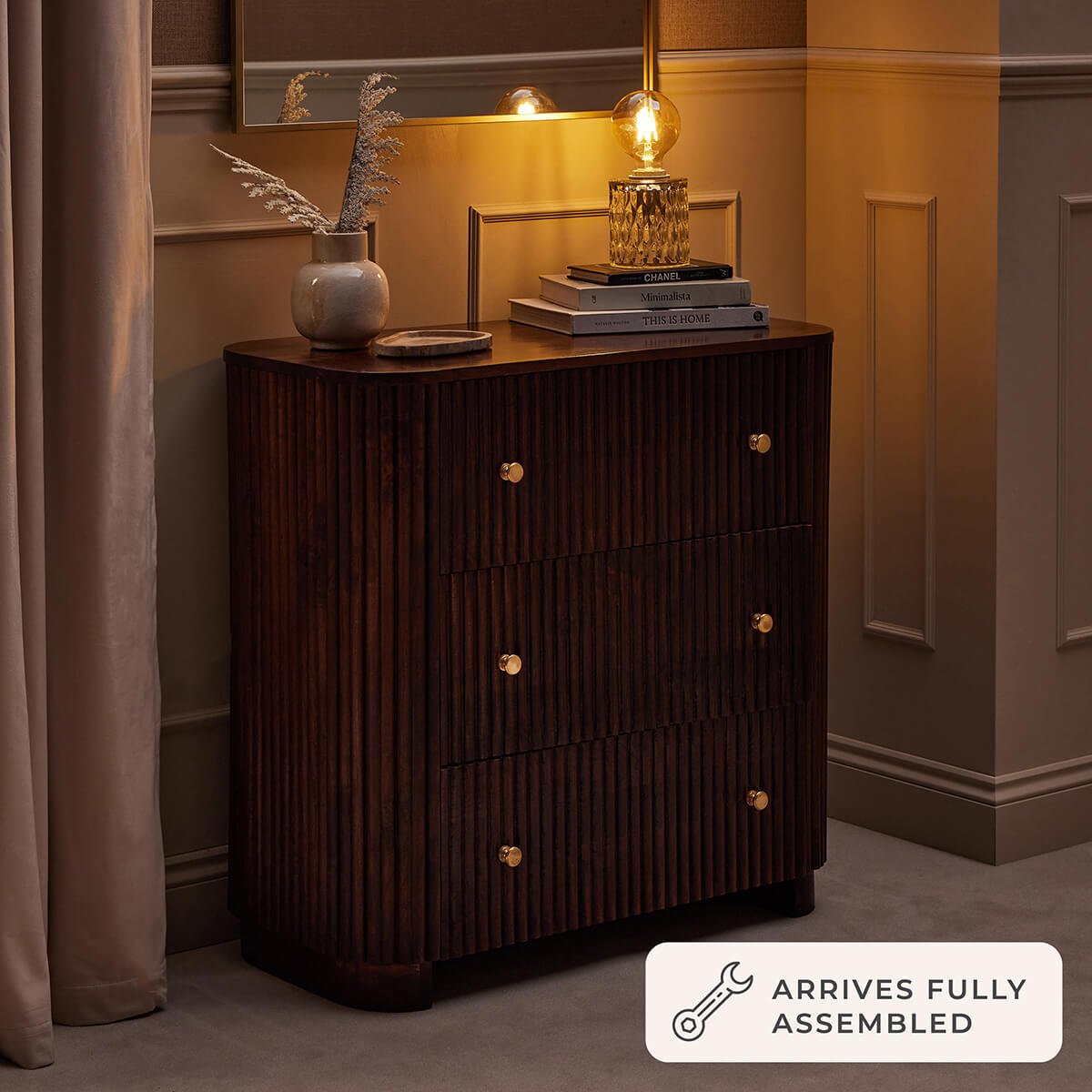 Finley Mango Wood 3 Drawer Chest - Walnut - DUSK