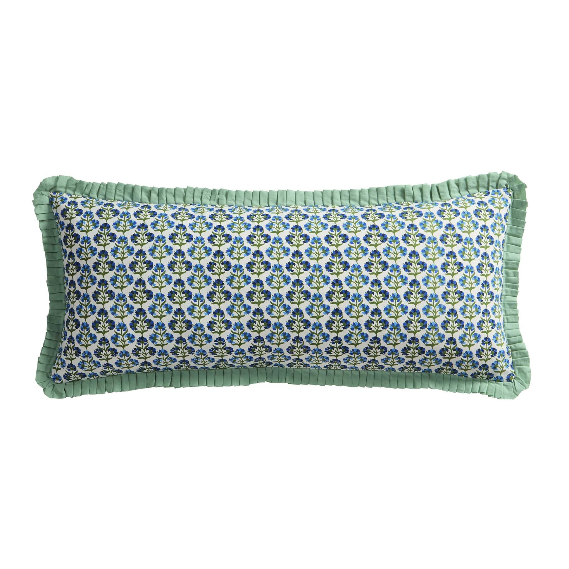 Fiona 100% Cotton Box Pleat Edge Printed Cushion Cover - Blue - DUSK
