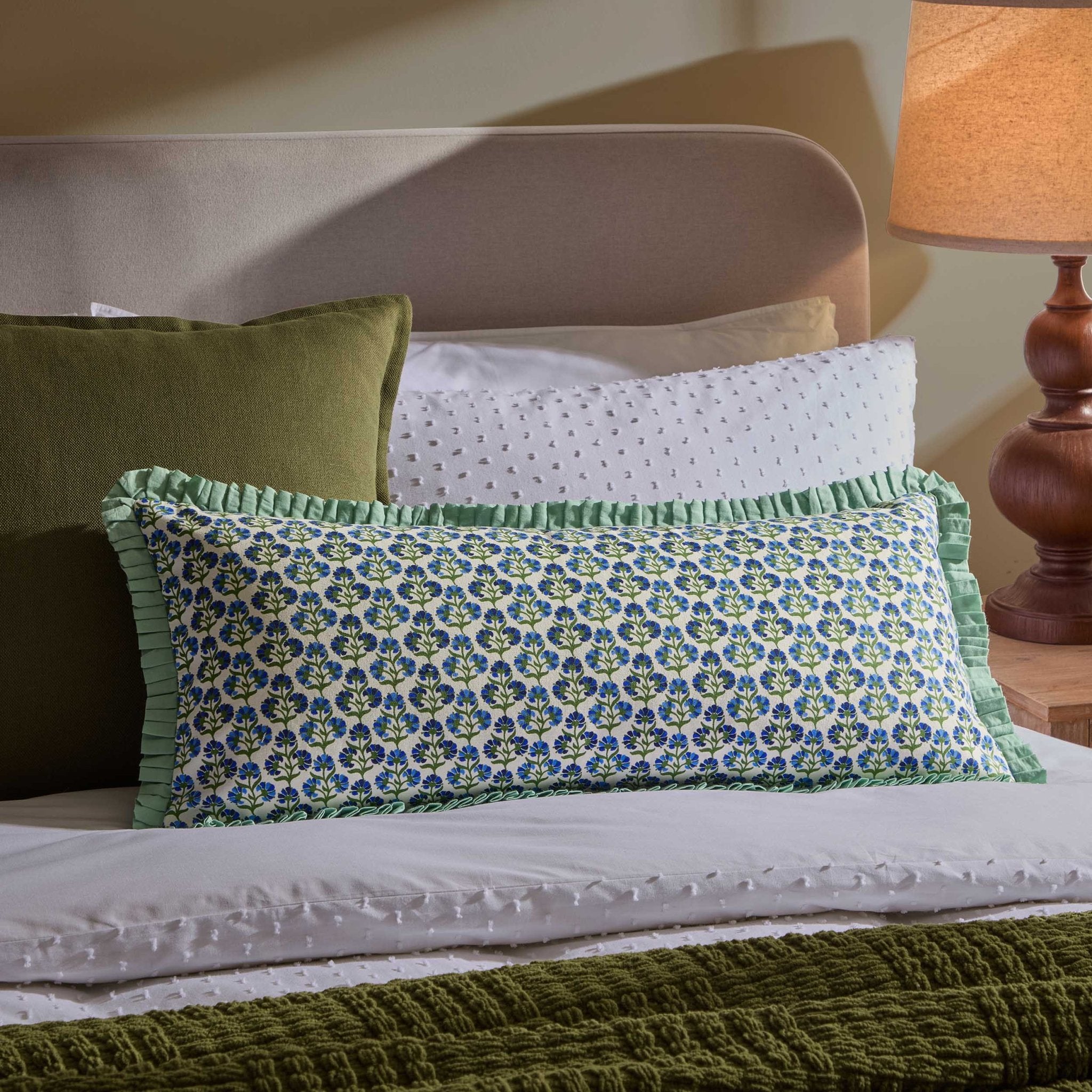 Fiona 100% Cotton Box Pleat Edge Printed Cushion Cover - Blue - DUSK
