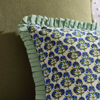 Fiona 100% Cotton Box Pleat Edge Printed Cushion Cover - Blue - DUSK