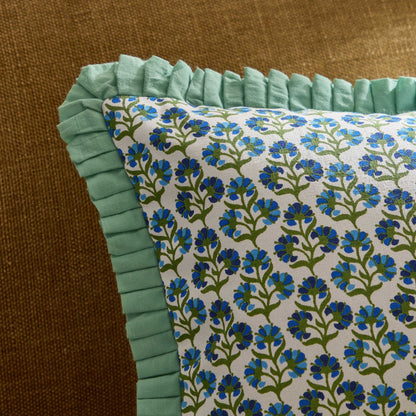 Fiona 100% Cotton Box Pleat Edge Printed Sofa Cushion Cover - Blue - DUSK
