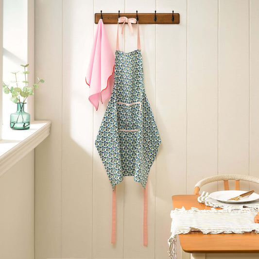 Fiona 100% Cotton Printed Apron - Blue/Pink - DUSK