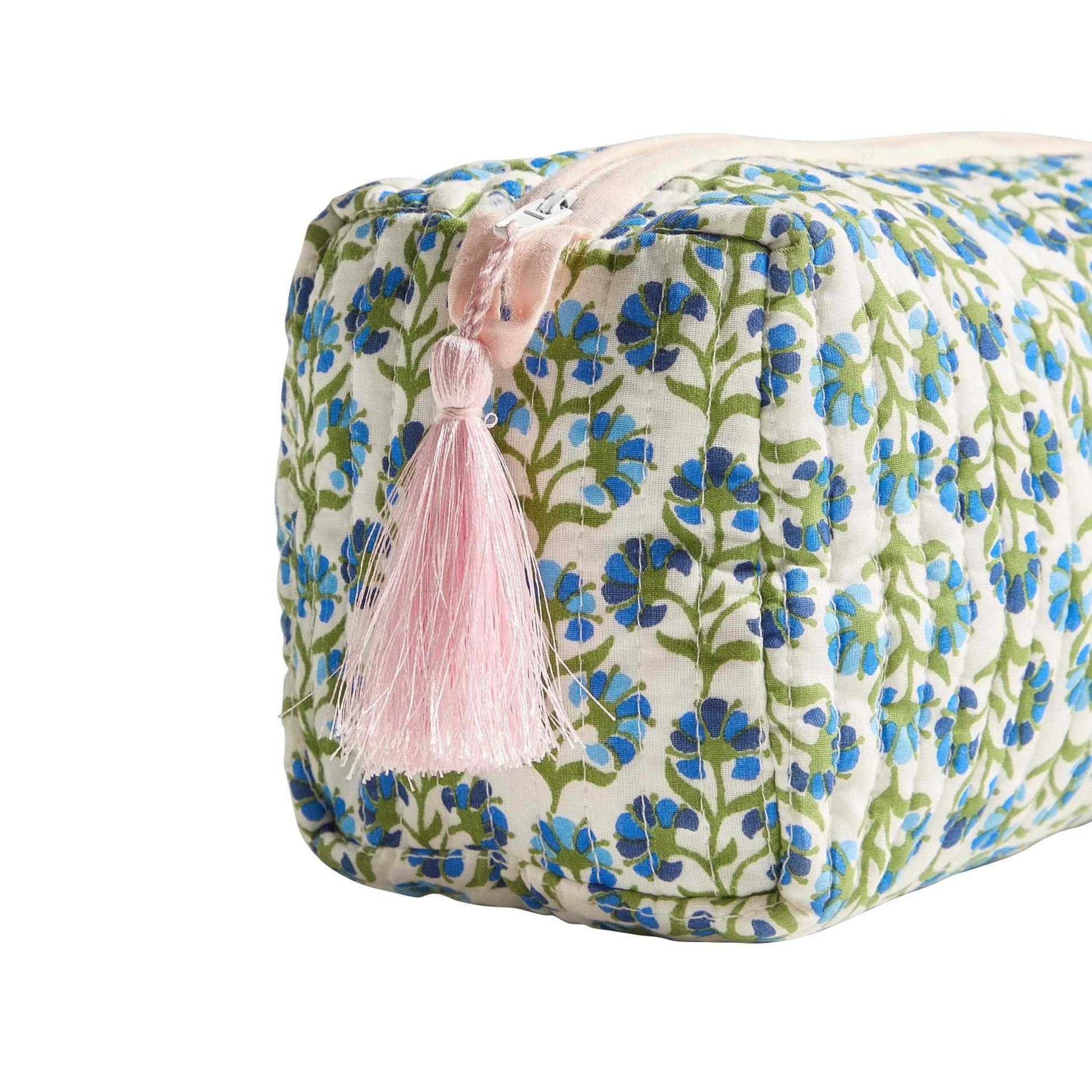 Fiona Cotton Printed Makeup Bag - Blue/ Pink - DUSK