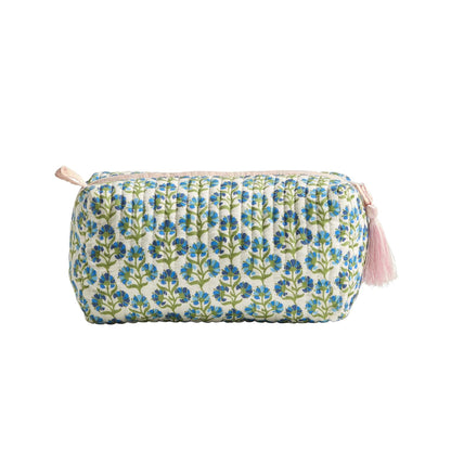 Fiona Cotton Printed Makeup Bag - Blue/ Pink - DUSK