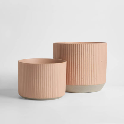 Flora Ribbed Clay Plant Pot - Pink - DUSK