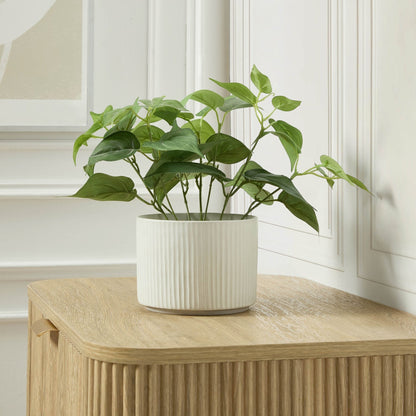 Flora Ribbed Clay Plant Pot - White - DUSK