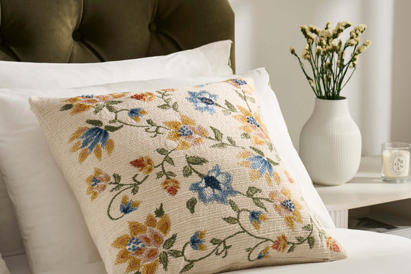 Floral Jacquard Embroidered Cushion Cover - Blue - DUSK