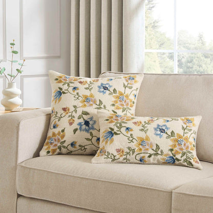 Floral Jacquard Embroidered Sofa Cushion Cover - Blue - DUSK
