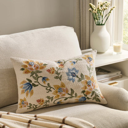 Floral Jacquard Embroidered Sofa Cushion Cover - Blue - DUSK