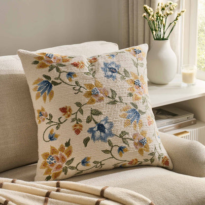 Floral Jacquard Embroidered Sofa Cushion Cover - Blue - DUSK