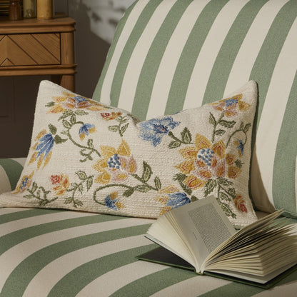 Floral Jacquard Embroidered Sofa Cushion Cover - Blue - DUSK