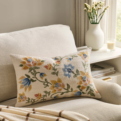 Floral Jacquard Embroidered Sofa Cushion Cover - Blue - DUSK