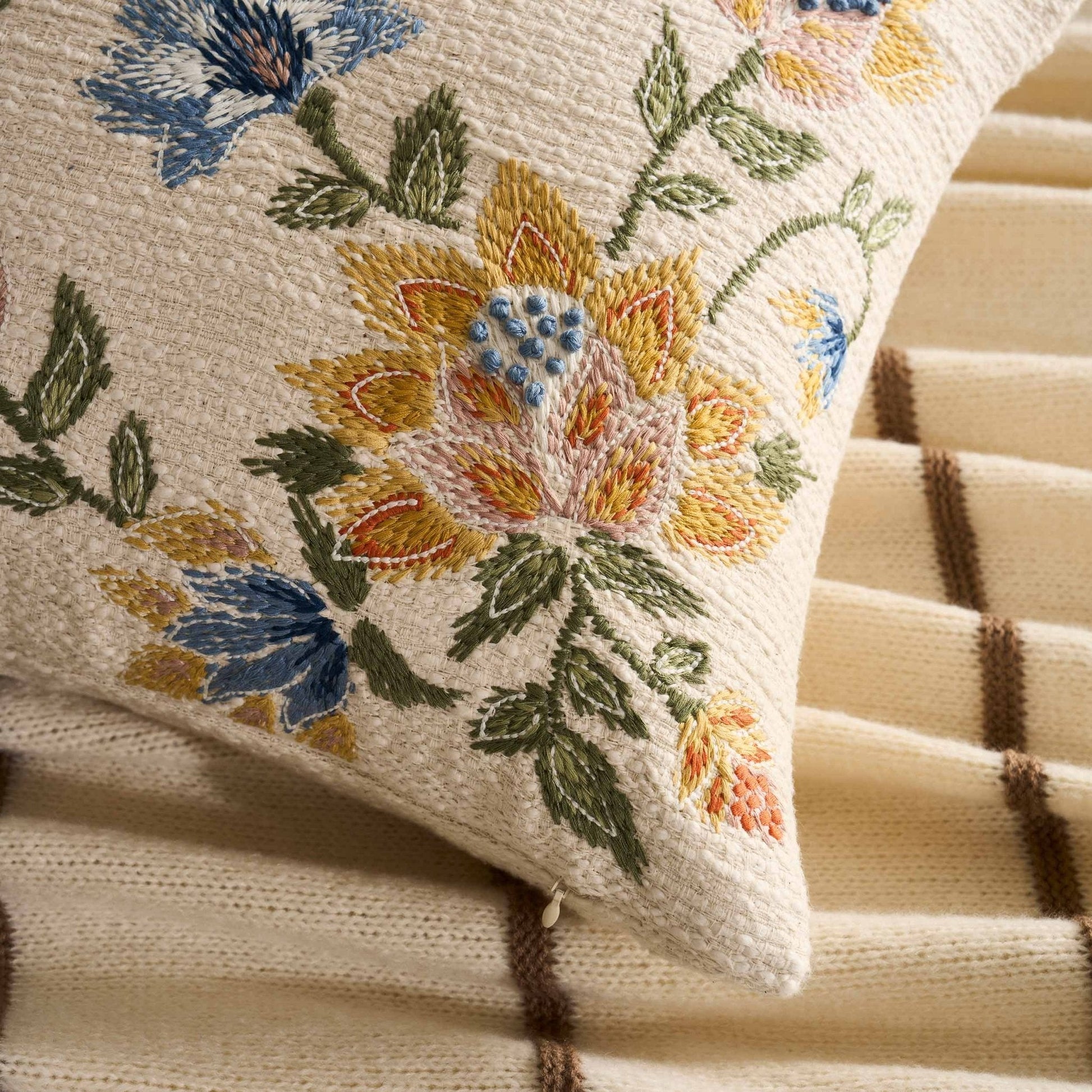 Floral Jacquard Embroidered Sofa Cushion Cover - Blue - DUSK