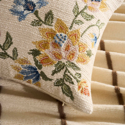 Floral Jacquard Embroidered Sofa Cushion Cover - Blue - DUSK
