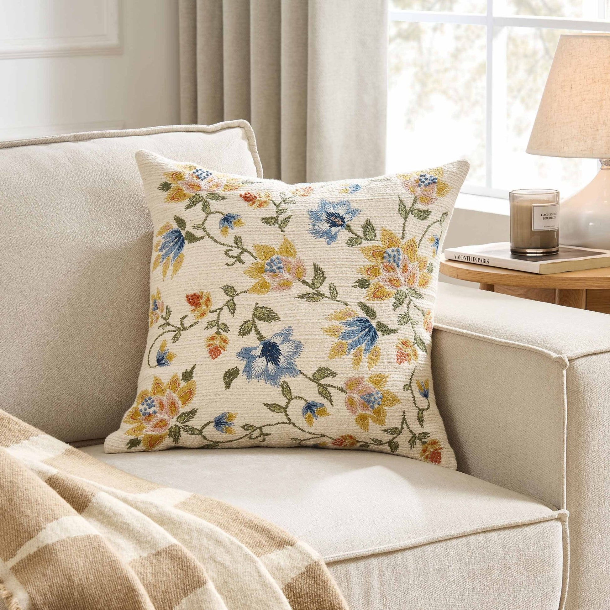 Floral Jacquard Embroidered Sofa Cushion Cover - Blue - DUSK