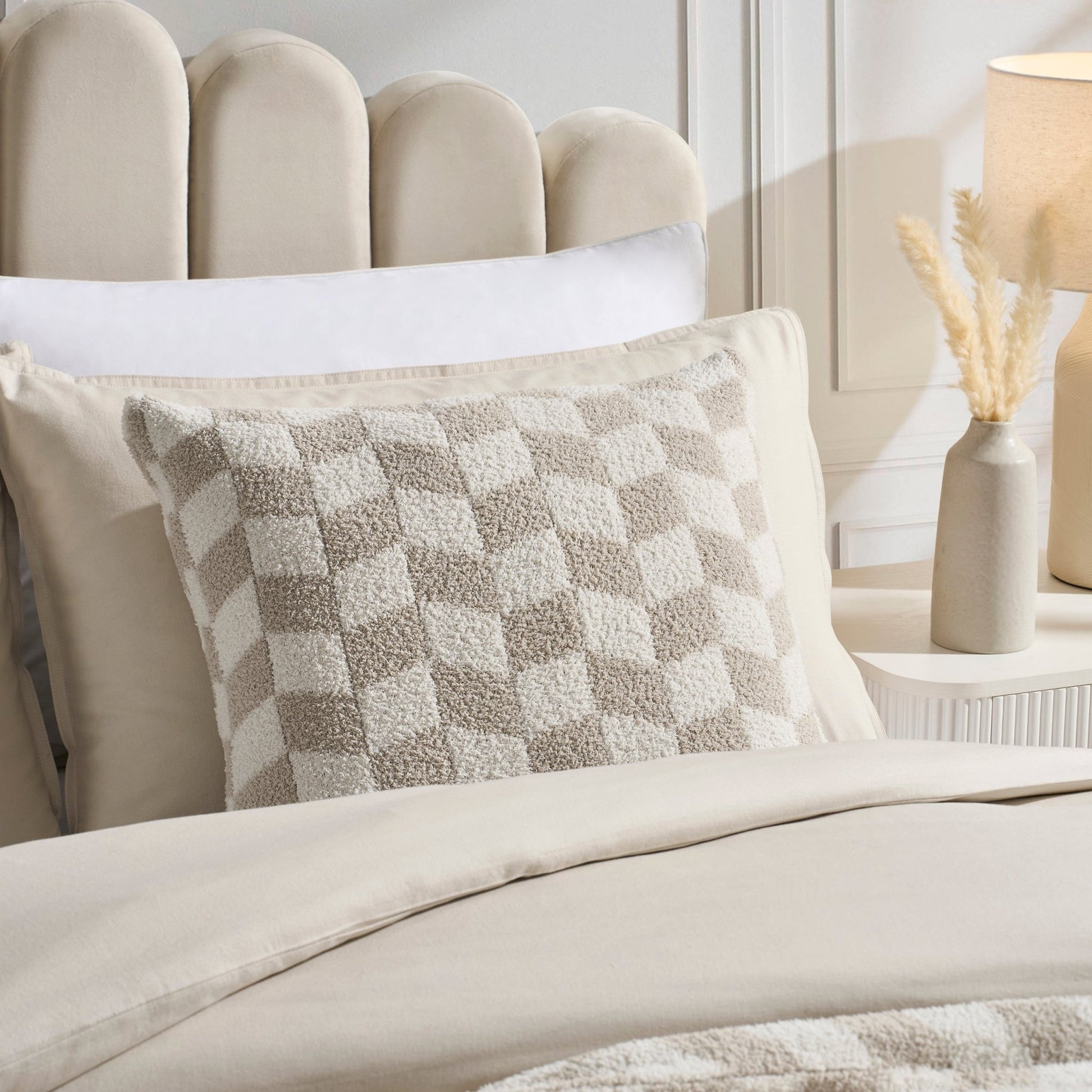 Fluffy Knit Checkboard Cushion Cover - Natural - DUSK