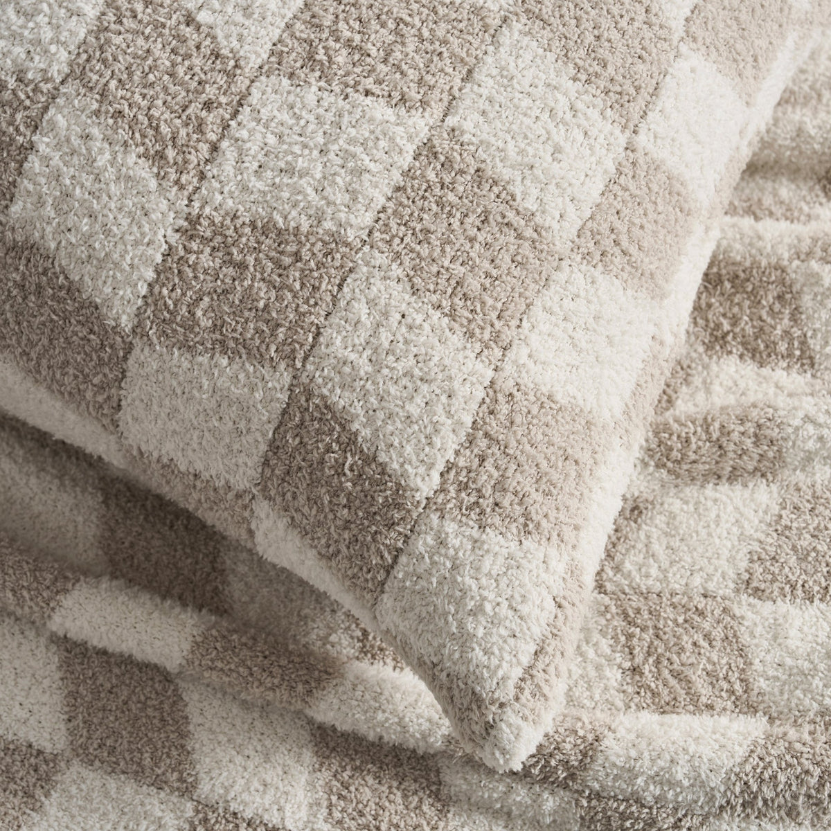 Fluffy Knit Checkboard Cushion Cover - Natural - DUSK